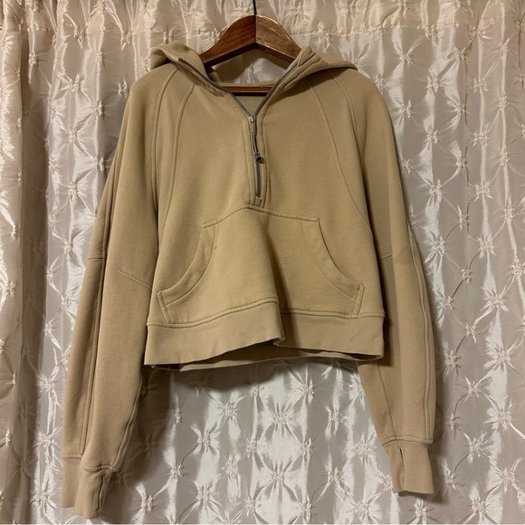 Lululemon Scuba Oversized 1/2 Zip Hoodie Sweatshirt Cropped Trench Tan - Picture 3 of 11